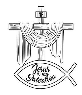 Suffer Prints: jesus is my salvation sacred cross hand drawing image