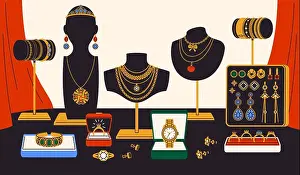 Earrings Prints: Jewelry showcase. Gold accessories store