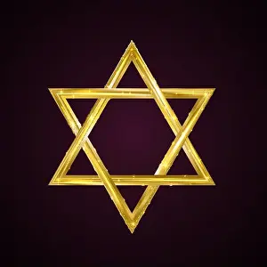 Solomon Prints: Jewish Star of David. Golden six-pointed star on a dark background