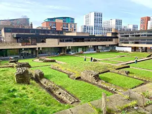 Historic Landmark Prints: Jewry Walk Roman baths Leicester Leicestershire England ruins stone arch arches history historic place living grass