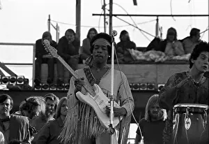 Jimi Hendrix performing his legendary 2 hour performance at Woodstock Music & Arts Festival held on Sam Yasgur's alfalfa field in Sullivan County in