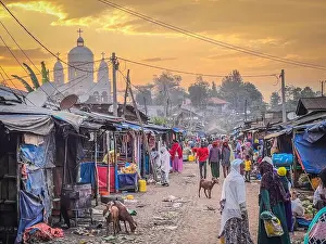 Customers Prints: Jimma, Ethiopia, January 17, 2023: landscape of the city of Jimma with the crowd and the markets