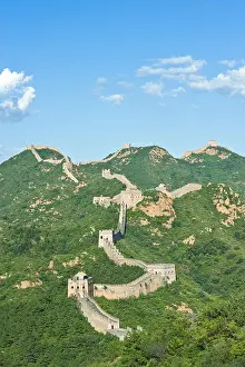 Watchtower Prints: Part of the Jinshanling section of the Great Wall of China on a sunny day with blue sky