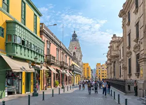 Lima Prints: Jirón Carabaya looking towards the Plaza de Armas with the Presidential Palace to the right