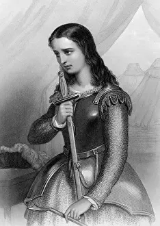 Joan Of Arc Prints: Joan of Arc (1412-1431) on engraving from 1858