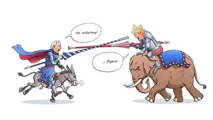 Armored Prints: Joe Biden and Donald Trump attack each other with tournament lances like a medieval knights