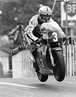 Honda Prints: Joey Dunlop takes off at Ballaugh Bridge Isle of Man TT races