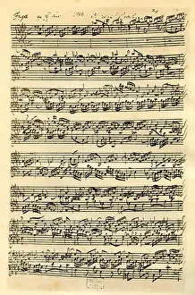 Composers Prints: Johann Sebastian Bachs handwritten manuscript score for his fugue in A flat from the second book of The 48