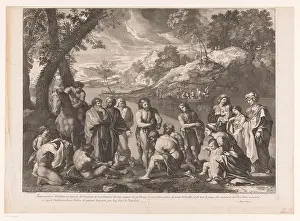 Johannes de Baptist at the Jordaan, Benoît Audran (I) (Attributed to), After Nicolas Poussin