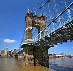 Ohio River Prints: The John A. Roebling Suspension Bridge Over The Ohio River At Cincinnati