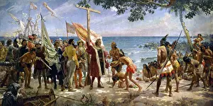 Jose Prints: José Garnelo y Alda First Tribute to Columbus, 12 October 1492 1892 Madrid, naval museum