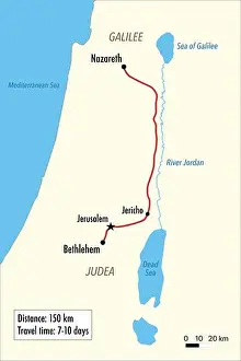 Theology Prints: Journey of Joseph and Mary from Nazareth to Bethlehem – Biblical Route Map Illustration