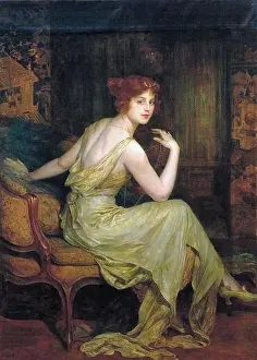 Painters Prints: Jovanovic Pavle - Muni the Artist's Wife in the Salon - Austrian School - 19th Century