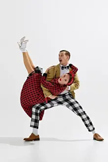 Lively Prints: Joyous young couple in vintage attire