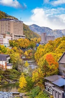 Images Dated 24th October 2012: Jozankei, Japan inns and river skyline during the autumn season