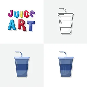 Orange Color Prints: Juice art sketch, colouring page, flat and realistic juice fast food illustration for kids