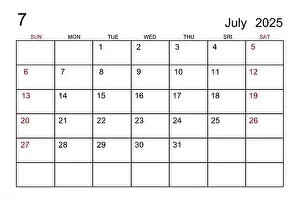 Personal Organizer Prints: July 2025 calendar template on white paper background