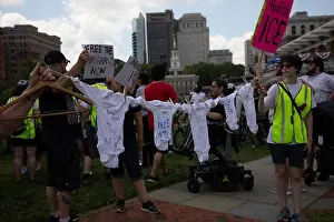 4th Of July Prints: July 4, 2019- Members of jewish activist group Never Again is Now disrupt the 4th of July parade at Independence Hall