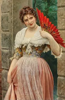 Artistic Style Prints: ‘Junge Dame mit rotem Fächer (1897) by Eugen von Blaas (1843–1931)