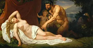 Encounter Prints: Jupiter and Antiope by Bénigne Gagneraux is a classical mythological painting that portrays the romantic