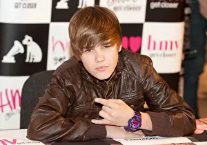 Pop Music Prints: Justin Bieber meeting fans and signing copies of his new album at HMV Westfield London