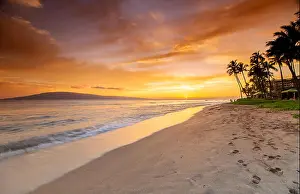 Maui Prints: Kaanapali Beach on Maui, Hawaii at Sunset