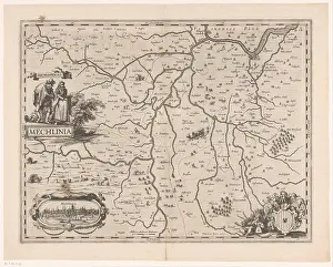 Cartouche Prints: Kaart van een deel van Vlaanderen Mechlinia (titel op object) Map of part of Flanders