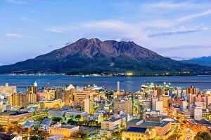 Images Dated 11th December 2015: Kagoshima, Japan skyline with Sakurajima Volcano