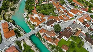 Captured Prints: Kal na Soci Townscape in Slovenia Captured by Drone on a Sunny Day