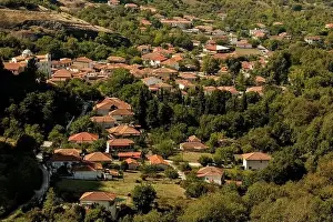 Thessaly Prints: Kalambaka village at the foot of the rocks Meteora, Greece. top view