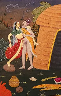 Art Work Prints: Kama Sutra ; Kamasutra ; Erotic Indian miniature painting 1800 AD ; Rajasthan ; India ; Asia