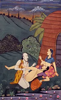 Indian Art Prints: Kama Sutra ; Kamasutra ; Erotic Indian miniature painting 1800 AD ; Rajasthan ; India ; Asia