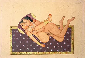 Indian Art Prints: Kama Sutra ; Kamasutra ; Erotic Indian miniature painting 1800 AD ; Rajasthan ; India ; Asia