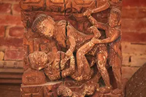 Heterosexual Prints: Kama Sutra sex position depicted at the Jagannath Mandir Temple at Durbar Square in Kathmandu