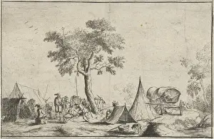 Encampment Prints: Kampement met een spitse tent Encampment with a pointed tent object type: picture Item number