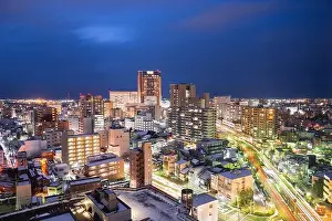 Kanazawa, Ishikawa, Japan downtown city skyline in winter at twilight