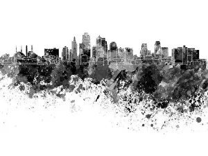 Splatter Prints: Kansas City skyline in black watercolor