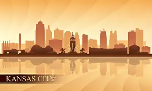 Missouri Prints: Kansas City skyline silhouette background