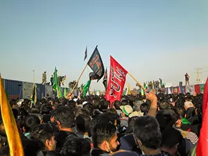Martyr Prints: Karbala, Bagdad, Iraq, 06 09 2019: Millions of Shia marching across the world to Karbala for arbaeen