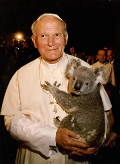 Koala Prints: Karol Wojtyla, Pope John Paul II holding a koala
