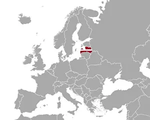 Hintergrund Prints: Karte und Fahne von Lettland in Europa