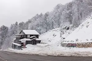 KARTEPE, KOCAELI, TURKEY. Beautiful winter landscape. Winter snowy forest with house