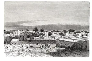 Fashioned Prints: kassala Soudan west Abyssinia Africa mud brick town palm tree village road house home inhabited daily life desert arid