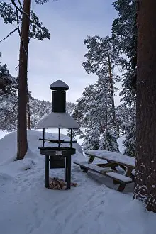 Campsite Prints: Katajajarvi campfire site in winter. Repovesi National Park, Kouvola, Finland