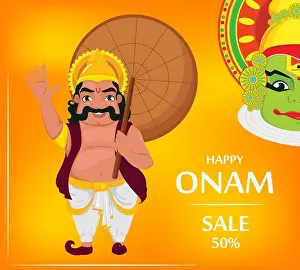 Onam Prints: Kathakali dancer and King Mahabali