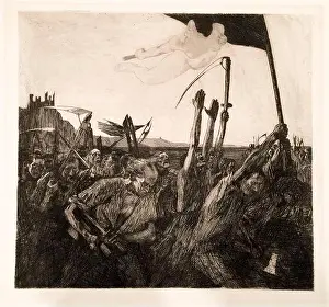 Aquatint Prints: Käthe Kollwitz, drypoint, Aufruhr (Uprising), 1899, print 1946-1948