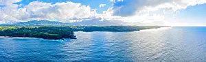 Kauai North Shore Napali Coast Panoramic Drone Aerial Sunset Sun Flare Clouds Mountains