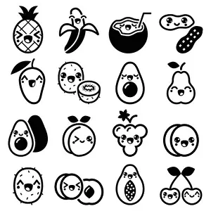 Childish Prints: Kawaii fruit and nuts cute characters icons set