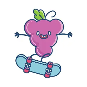 Skateboard Prints: Kawaii grape on skateboard illustration cartoon isolated on white