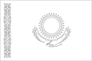 Modified Prints: Kazakhstan flag - thin black vector outline wireframe isolated on white background